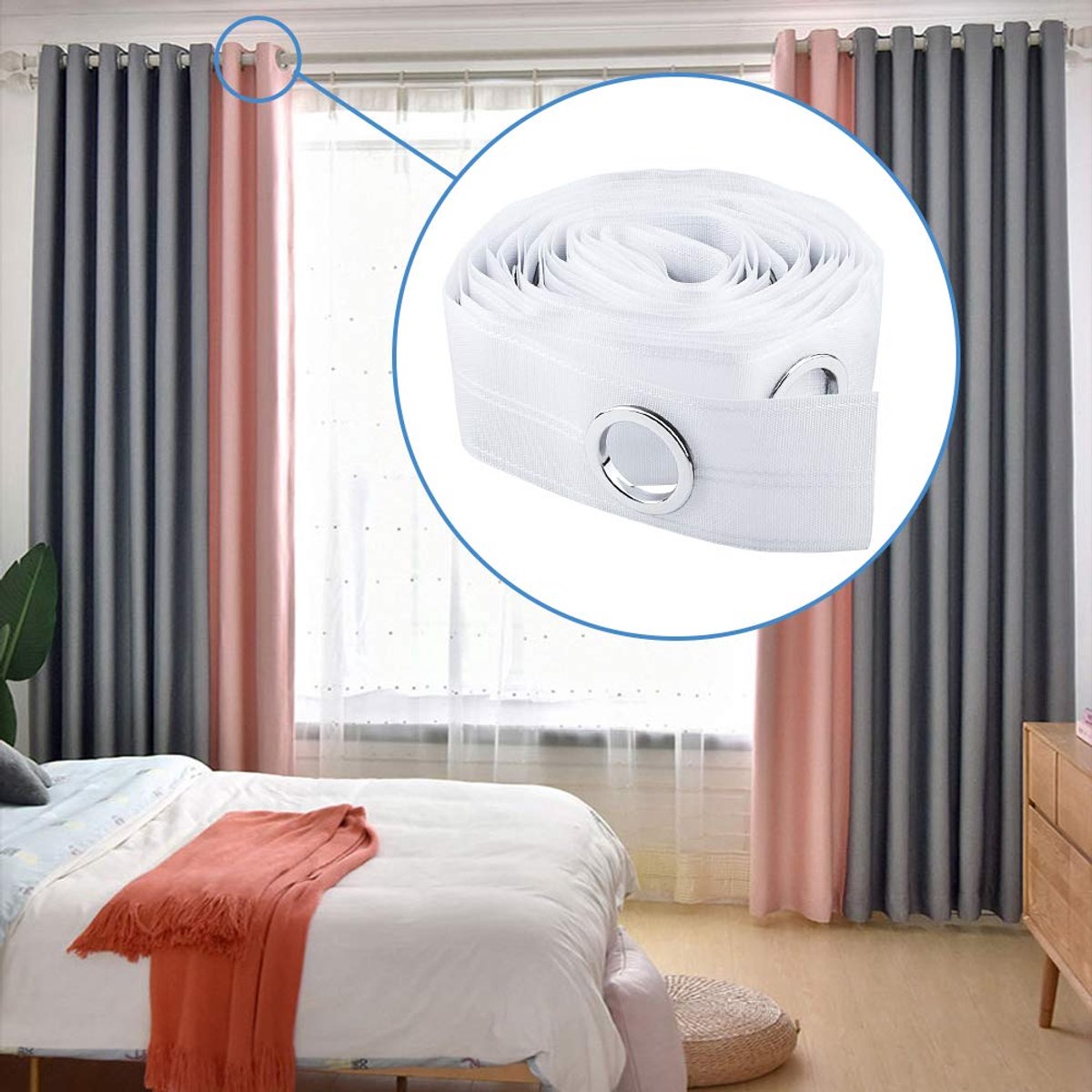 Gordijntape, 10 m Drapery Gordijn Heading Grommet Tape voor Geperforeerde Gordijnen Header DIY Decoratie, Wit