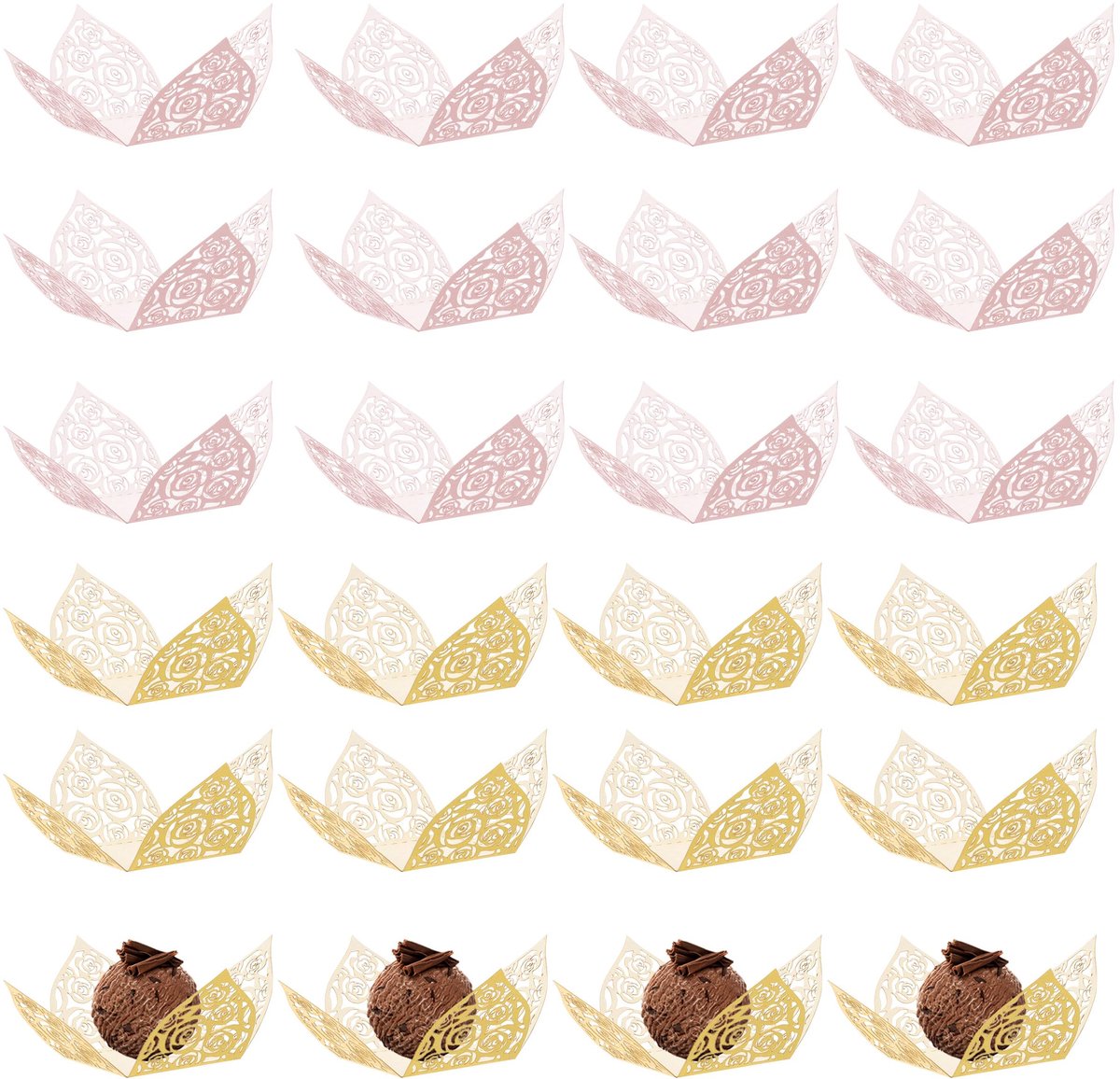 Truffelwikkels Papier, 60 Stuks Chocolade Truffel Verpakkingen, Goud en Roze Truffel Cupjes Zoete Wikkels Papieren Cupcake Vormpjes voor Feest Bruiloft Verjaardag