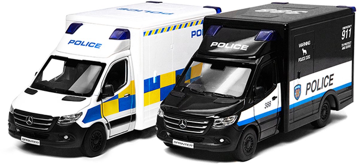 Mercedes Benz Sprinter Police politieauto 12.8 cm speelgoed auto pull back motor Kinsmart verkoop per stuk verkrijgbaar in 2 kleuren 1:48