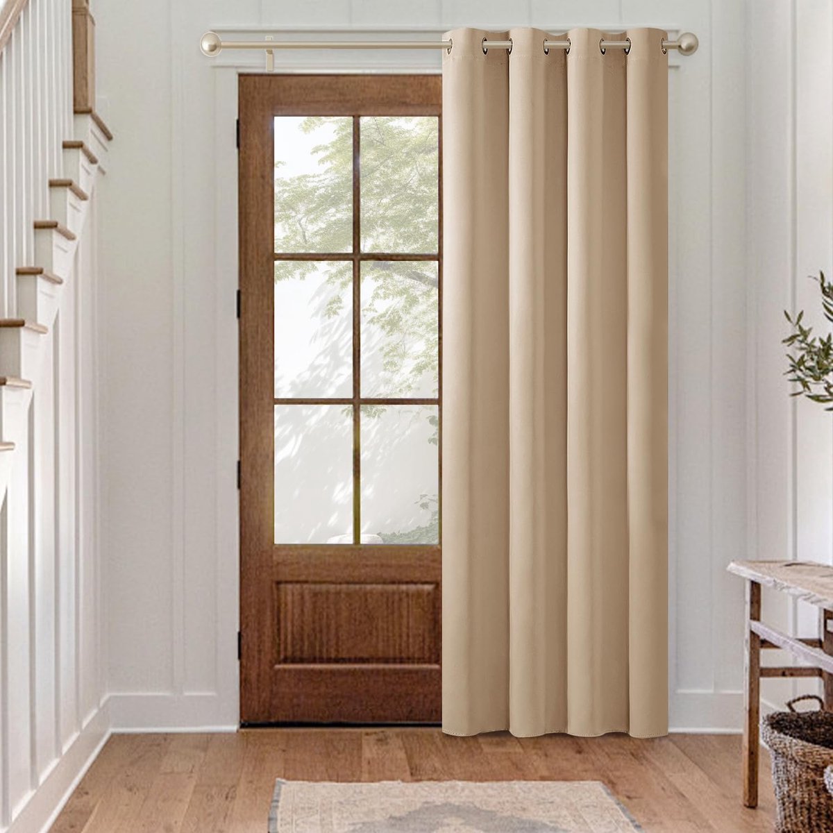 Verduisteringsgordijn, beige, ondoorzichtig, met inslagringen, thermogordijn, hittebescherming, deurgordijn, 1 stuk, 225 x 140 cm (h x b), voor woonkamer, slaapkamer