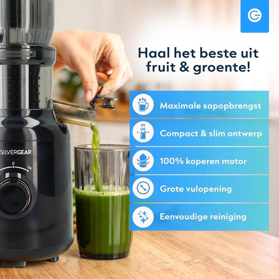Slowjuicer - Sapcentrifuge Elektrisch - Gezonde Sappen Maken - Krachtige Motor 60 RPM - 103 mm Opening - Zwart — afbeelding 4