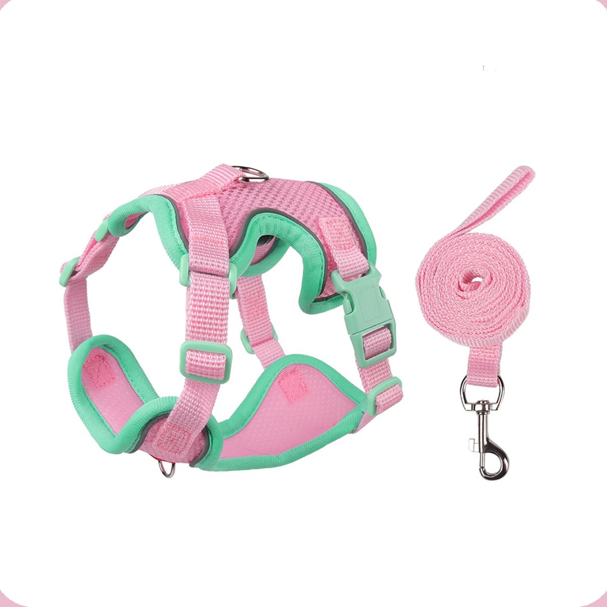 COOAU - Kattenharnas & Riem Set voor Wandelen - Ontsnappingsbestendig Reflecterend Vest - Zacht Drukverlagend Luchtmesh - Verstelbaar & Comfortabel - Geschikt voor Katten en Kleine Honden(Groen & Roze,XL)