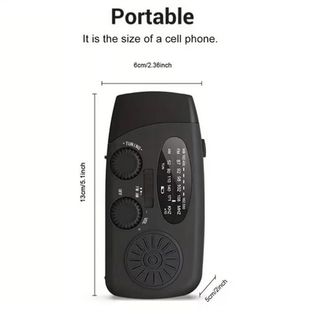 Draagbare Noodradio - Noodradio - Powerbank 2000 mAh - Zaklamp - Solar Opwindbaar - SOS alarm -USB kabel - Noodpakket - powerbank zonneenergie -Kunstof - Zwart
