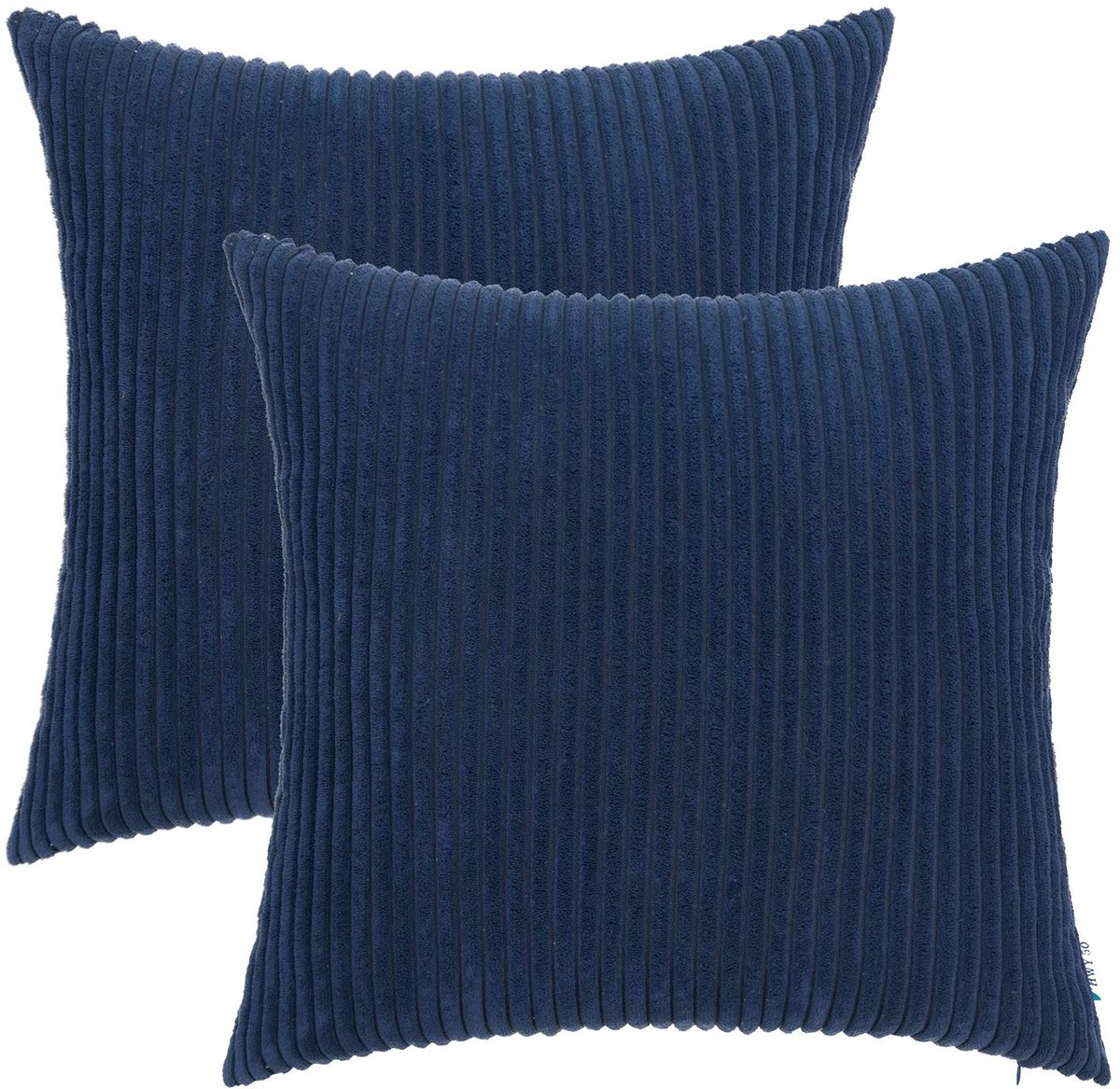 50 Corduroy zachte, effen decoratieve sierkussenslopen 50 x 50 cm, boho gestreepte accent, sierkussenslopen set kussenslopen voor bank, bank, woonkamer, pak van 2 stuks, marineblauw