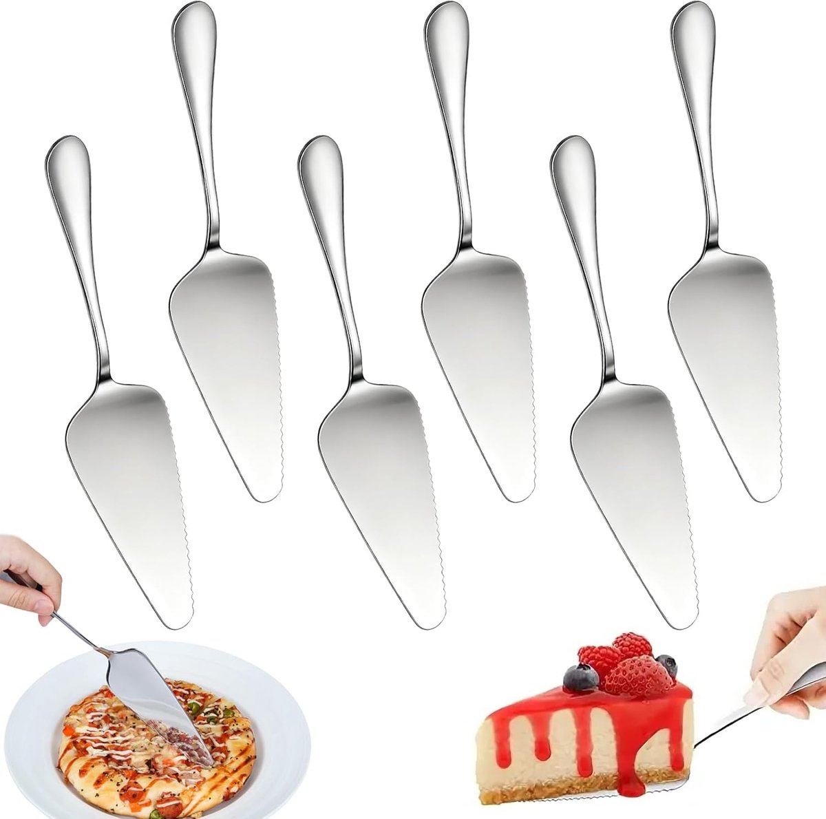 6 Stuks Taartschep, Taartschep van Roestvrij Staal, Taartmes | met Fijne Gekartelde Rand, Vaatwasmachinebestendig, voor Keuken, Dagelijkse Feesten, Bruiloften, Restaurants