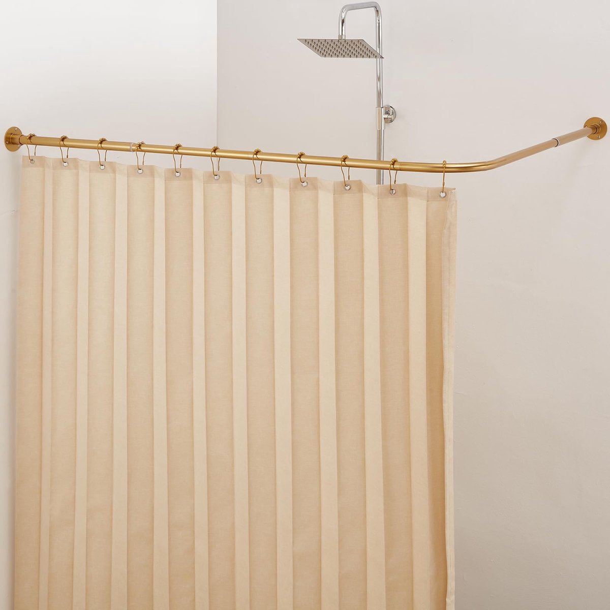 Douchegordijnstang, [99-175 cm] x [140-216 cm] verstelbare L-vormige douchegordijnstang geen doorbuiging 90 graden gebogen gordijnstang voor badkamer badkuip met 12 ringhaken en