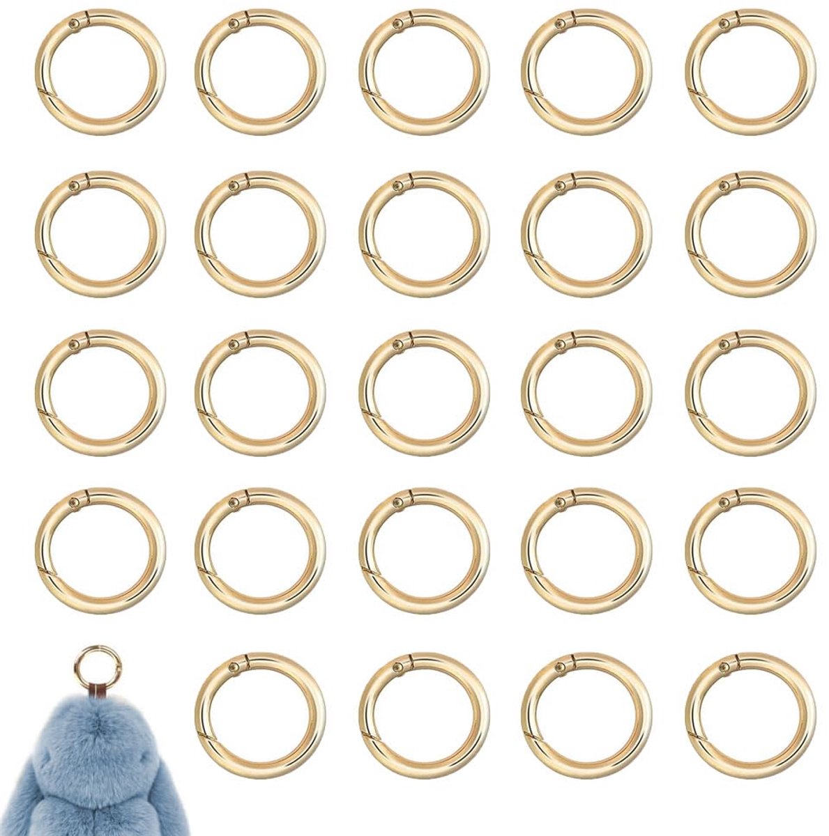 40 stuks ronde karabijnhaken, 26 mm zinklegering, ronde karabijnhaken, grote veersplitringen, sleutelring, O-ring voor rugzak of aan de sleutelhanger (goud)
