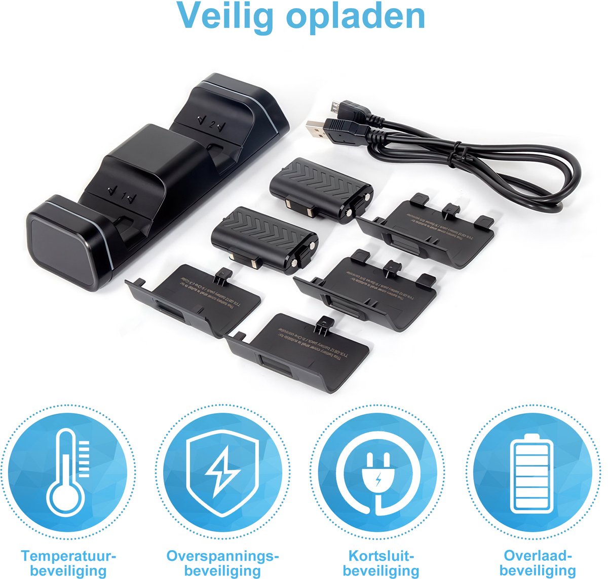 YONO Controller Oplader geschikt voor Xbox Series X / S / One - Oplaadstation met 2 Accupacks - Dual Charging Dock - Inclusief Batterijklepjes – foto 7