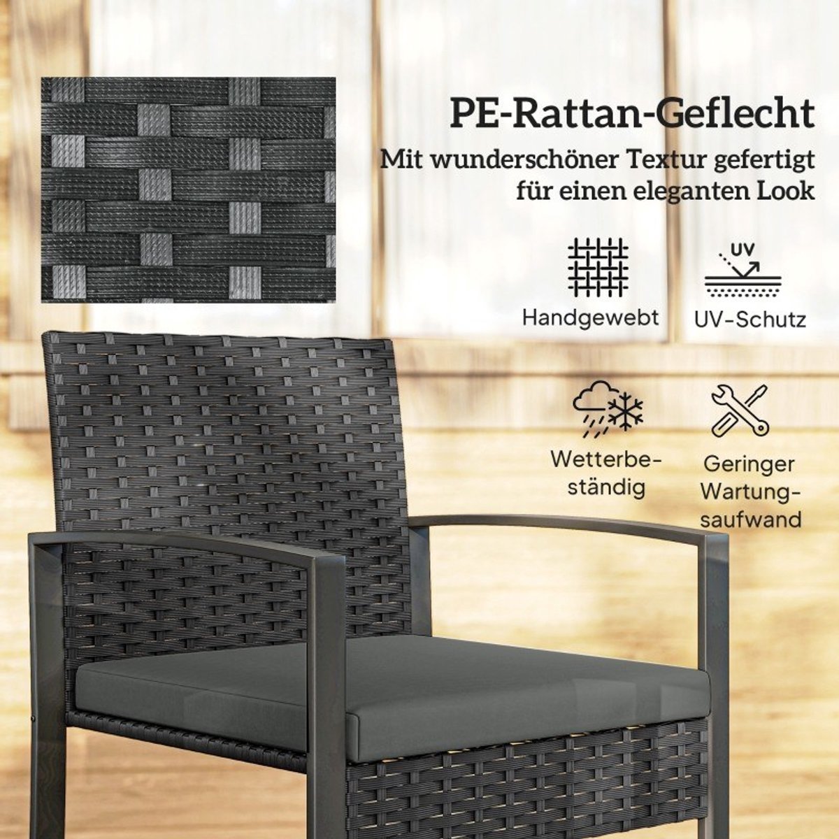 YYchan bistroset voor buiten - 2 personen - met kussens - grijs - 58 x 55 x 76 cm
