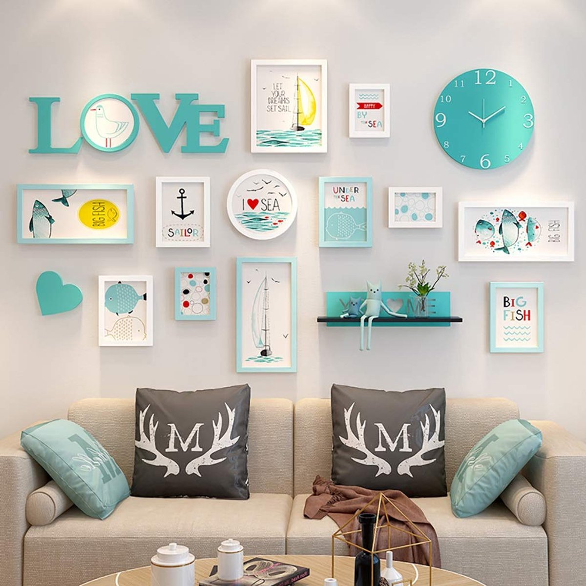Fotolijst, fotolijsten Set Grote Multi Foto Frames Muurset 14 Stuks Set fotolijst Muurgalerij Kit Met Decoratieve Kunst Prints & Ophangsjabloon, 4 Kleuren