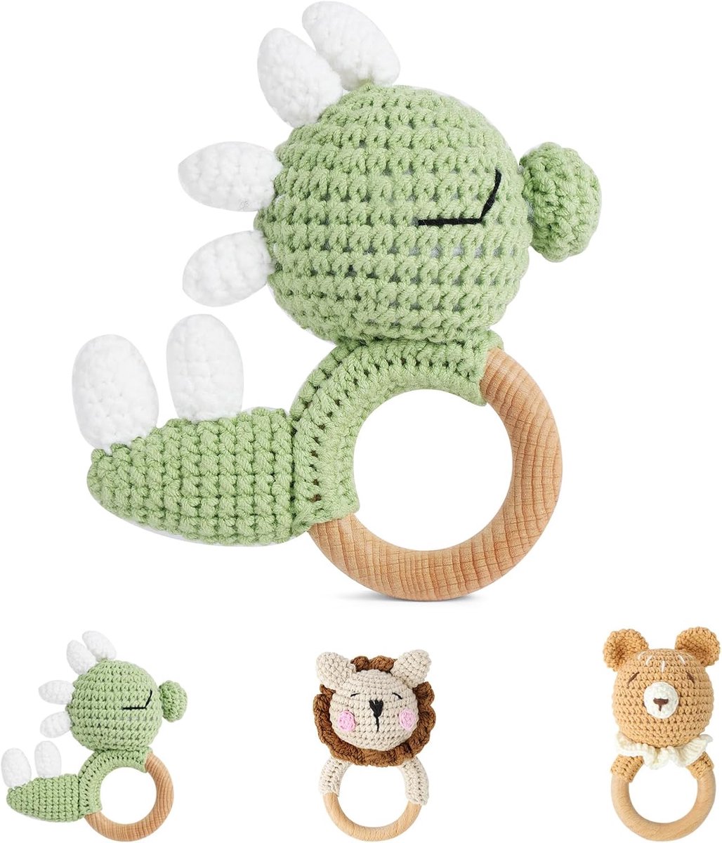 Montessori Speelgoed voor pasgeborenen, rammelspeelgoed voor pasgeborenen, kinderen vanaf 0 maanden, zachte dieren, cadeau voor pasgeborenen en kinderen (dinosaurus)