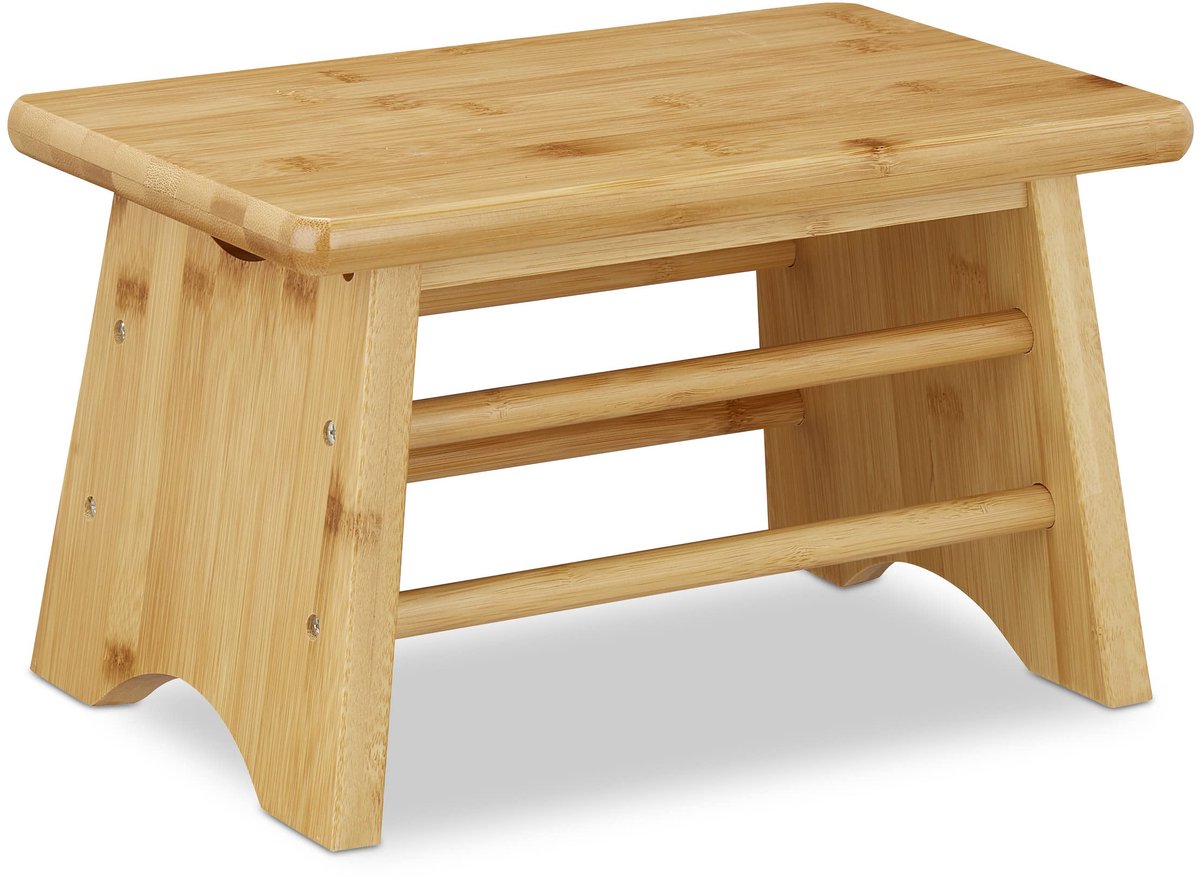 2 x voetenbank van bamboe, tot 100 kg, stabiele opstapkruk, kinderkruk, badkamer, kruk, h x b x d: 20 x 33 x 21,5 cm, naturel
