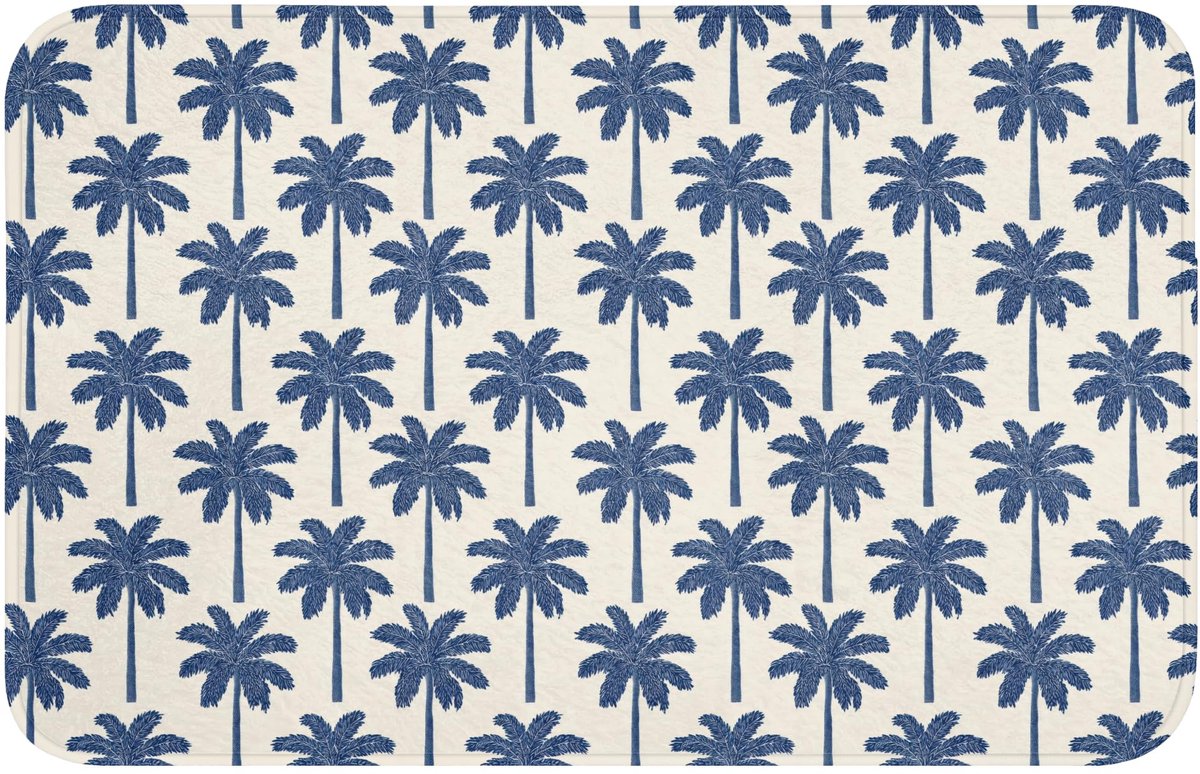 Badmat Rechthoekig 80x50 cm Badkamer Bath Mat Douchemat Antislip Wc Badkamermat Memory Foam Wasbaar Bathroom Toilet Mats Washable Symmetrisch - Palm - Blauw