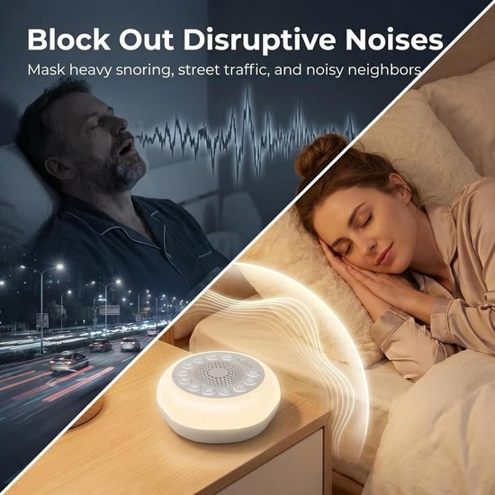 White Noise Machine with Night Light for Sleeping Adults & Office Privacy, Portable Sound Device with 27 Non-Looping Sounds, 12-Hour Rechargeable Noise Blocker for Travel & Snoring Masking — afbeelding 5