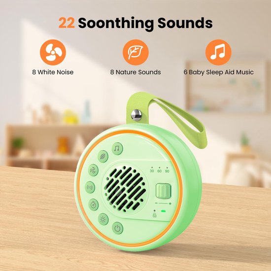 White Noise Machine, Draagbare geluidsmachine met nachtlampje voor baby's, volwassenen en kinderen, 22 rustgevende geluiden voor het slapengaan, kinderkamer, reis, slaaptimer, oplaadbaar via USB — afbeelding 5