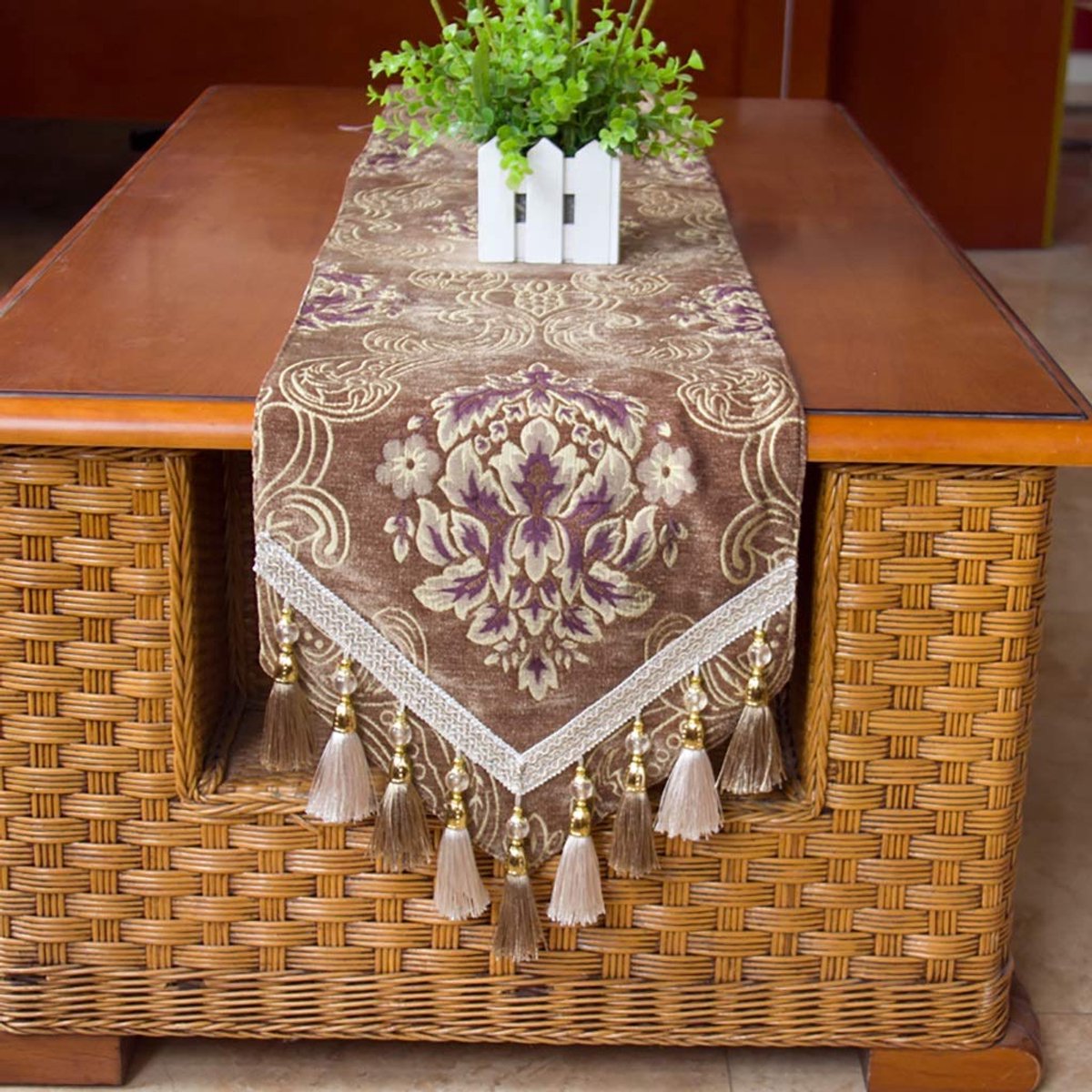 Tafelloper, beige, crème, handgemaakt weefsel, voor thuis, decoratief feest, cadeau, kwast, tafelloper, doek, 3 kleuren
