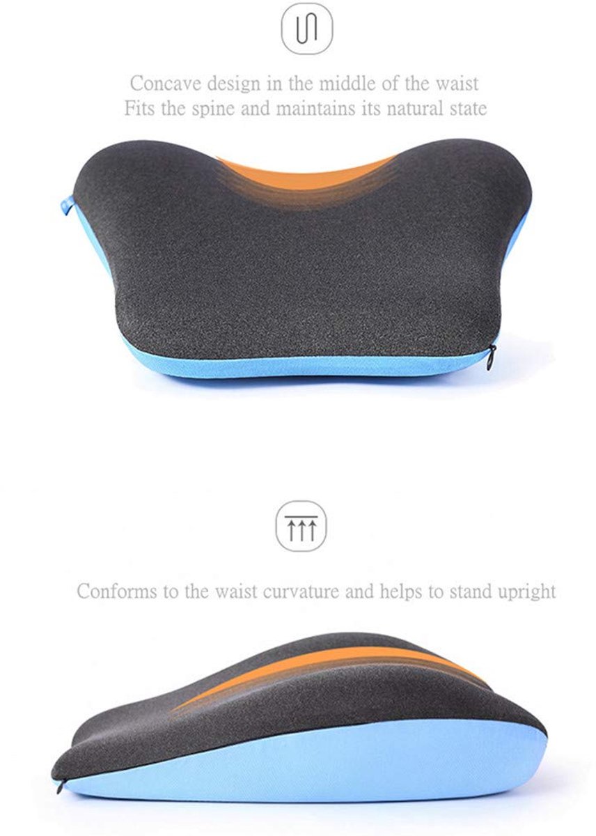 Lendenkussen Kussen, Traagschuim Rugsteunkussen Lendensteun voor Bureaustoel, Autostoel, Fauteuil, Ergonomie Rugkussen,Blue