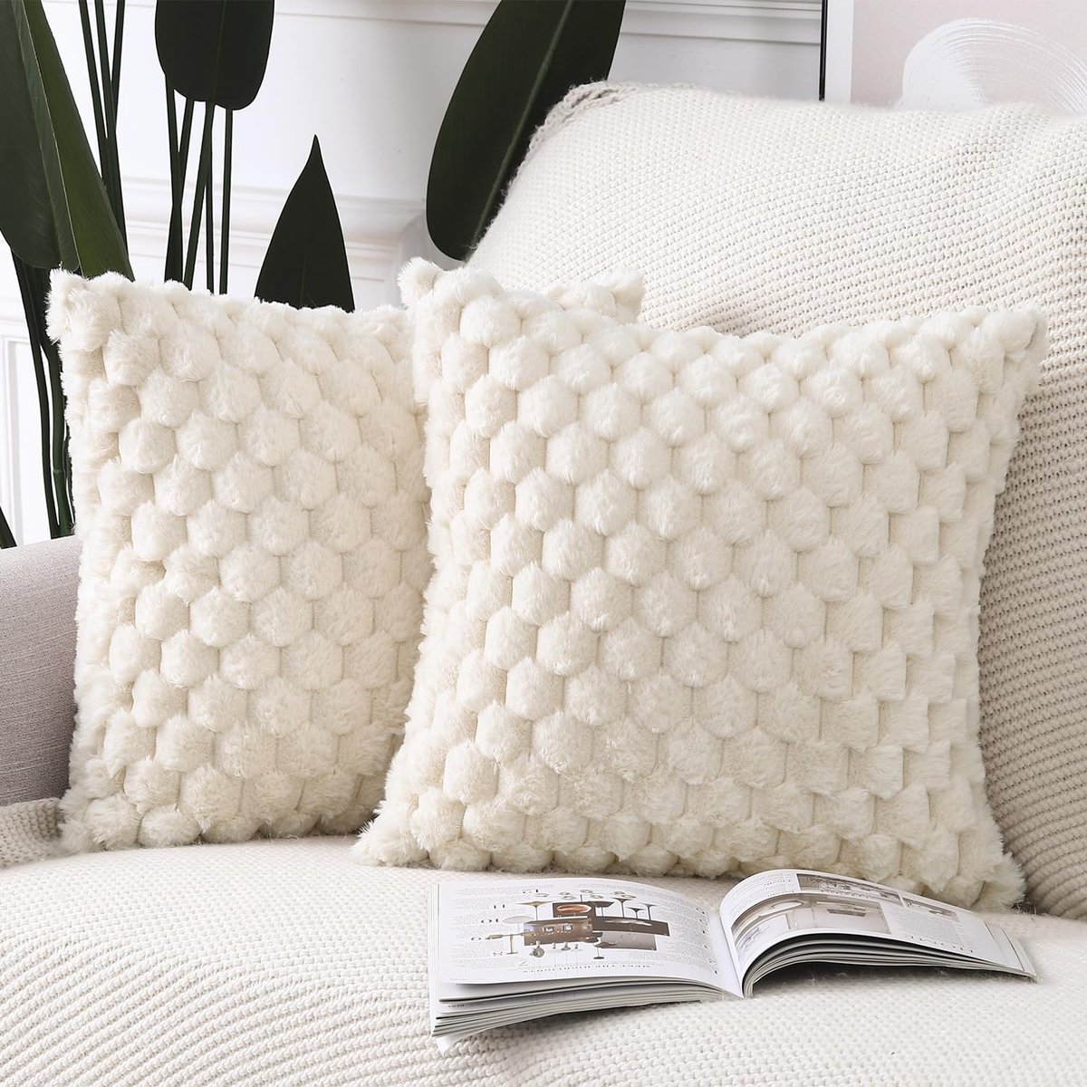 Set van 2 Pluche Zachte Faux Wol decoratieve kussenslopen decoratieve kussenhoes voor bank slaapkamer kussensloop 40x40 cm Beige