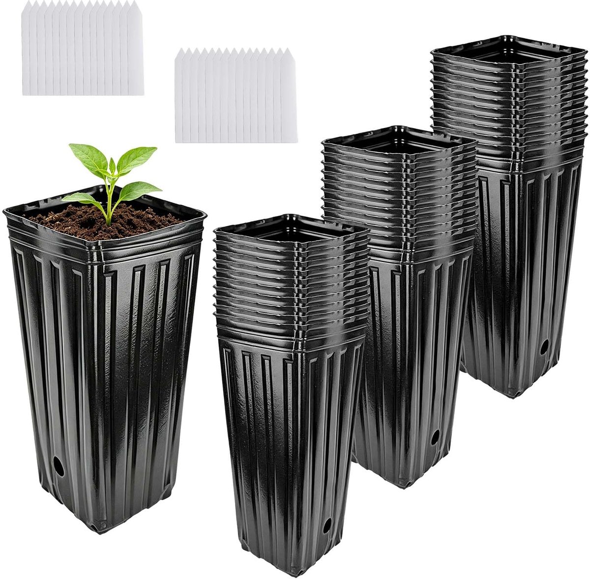 plantenpotten, 30 stuks, kunststof boompotten met afvoergaten, 20 cm hoog, plantenbakken voor zaailingen en bloemen, geschikt voor kamer- en tuinplanten, kweken van diepwortelaars