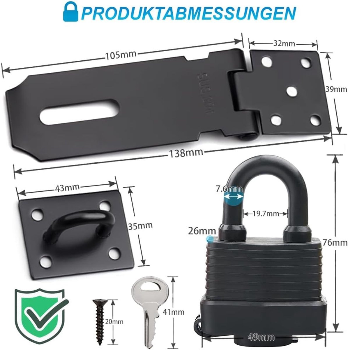 Roestvrijstalen heavy duty hangslot van 10 cm, waterdicht en geschikt voor tuin, slaapkamer en kastdeuren