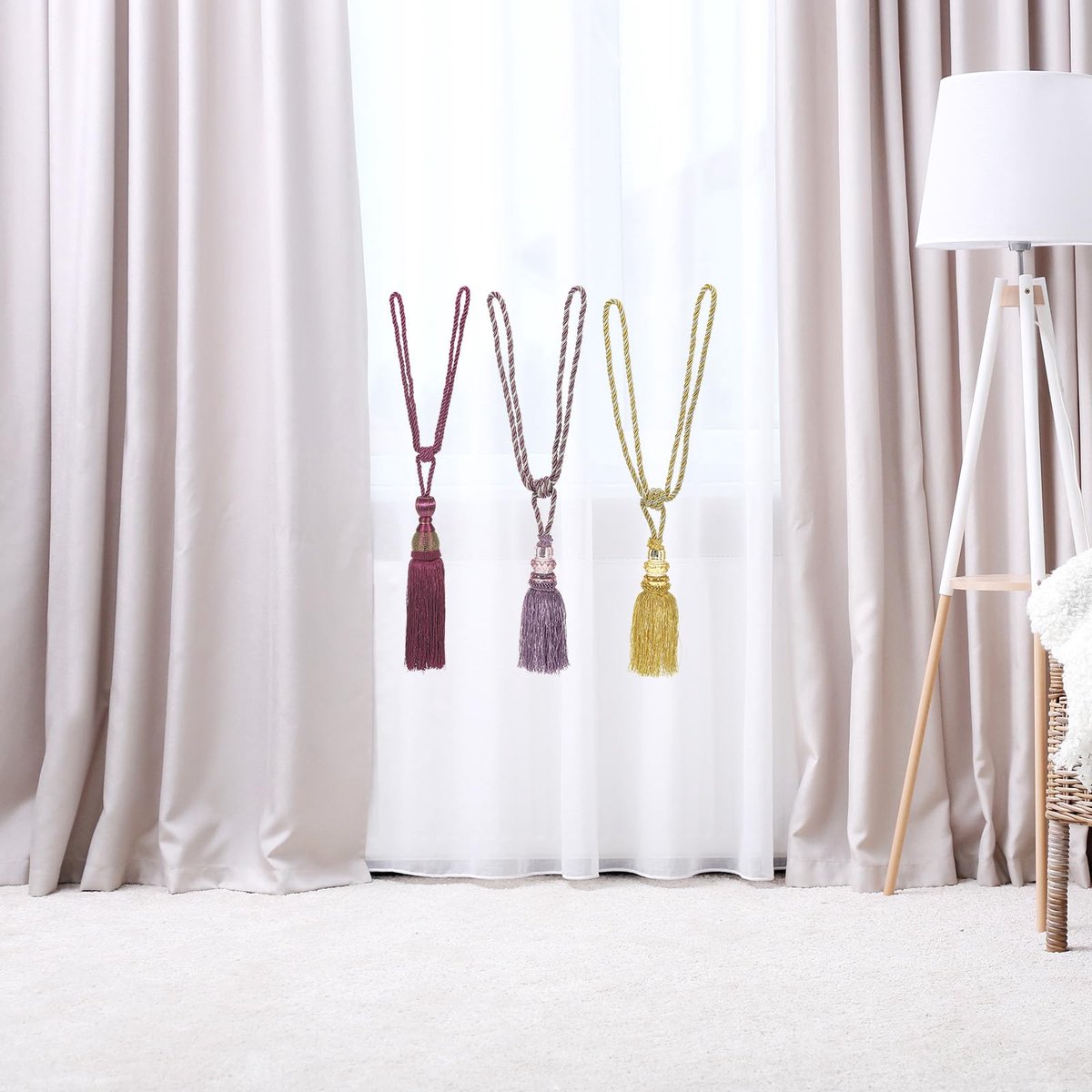 Gordijnbinders, 2 stuks elegante handgemaakte gordijnhouders touw met kwastje thuiskantoor hotel decoratief, goudkleur
