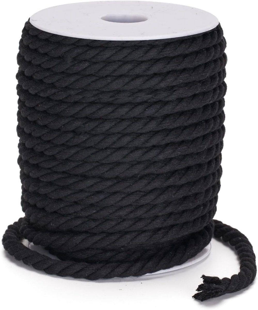 Macramé koord 8 mm, 20 m zwart katoenen touw dik koord voor ambachten, wandophanging, plantenhanger, breien, tuinieren, decoratie
