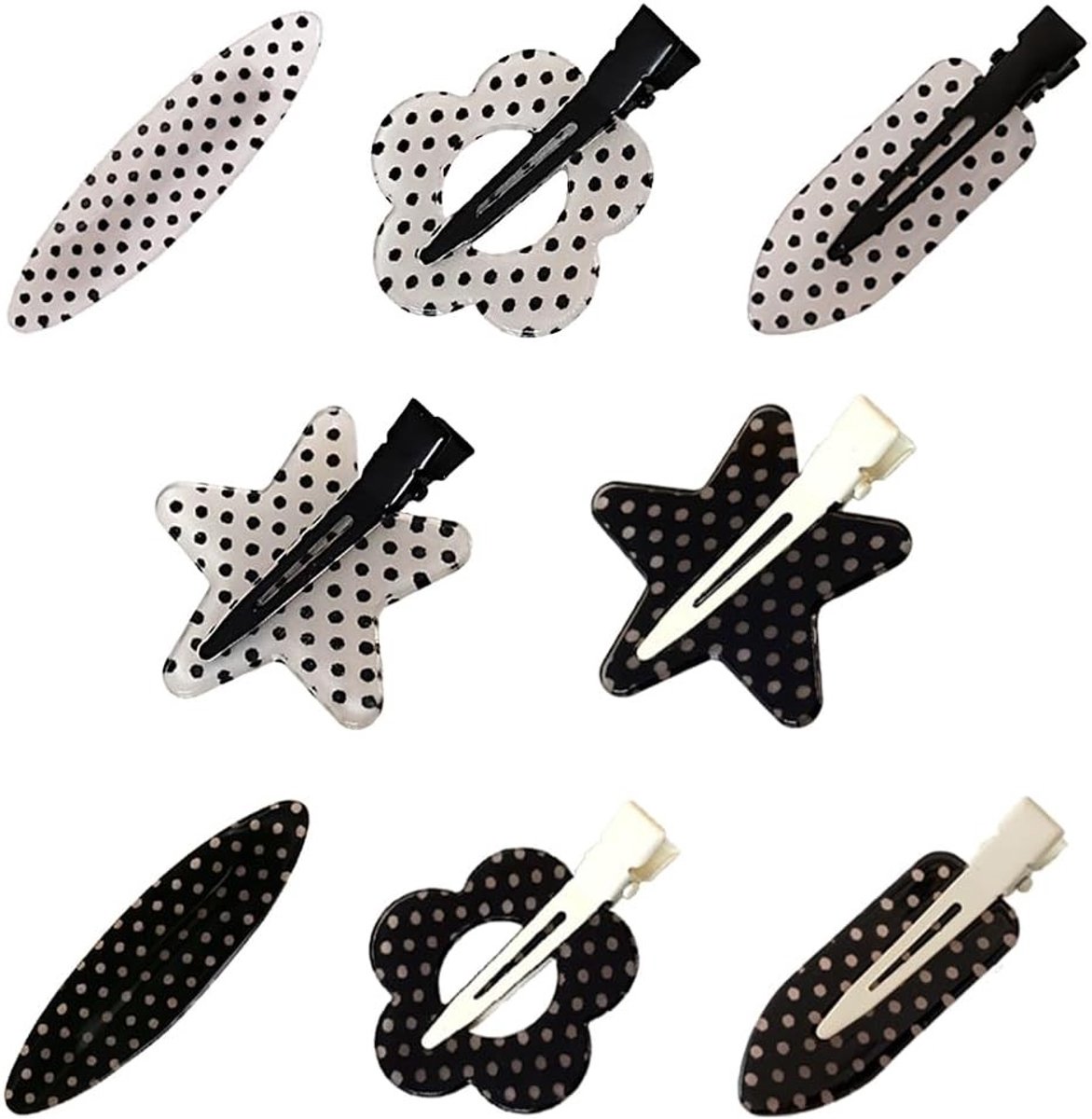 8 stuks haarclips zonder vouwen, acrylhars alligator clips in zwart en wit met stippen voor make-up, gezicht wassen en dagelijks gebruik