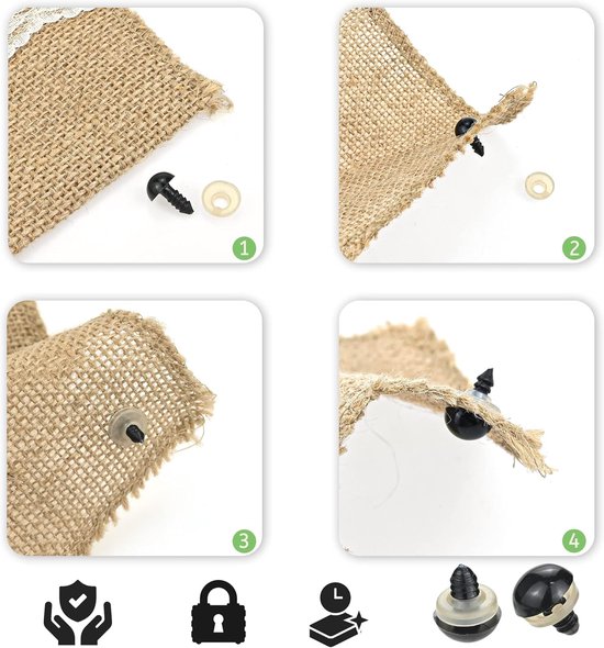 Ogen Set 120 Stuks (12–30 mm) - Zwarte Poppen Ogen met Sluitringen voor Amigurumi, Teddyberen, Knuffels en DIY Poppen Maken — afbeelding 3
