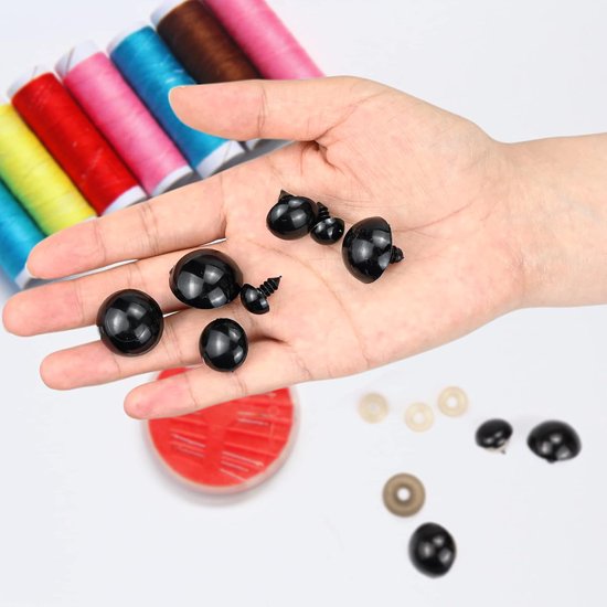 Ogen Set 120 Stuks (12–30 mm) - Zwarte Poppen Ogen met Sluitringen voor Amigurumi, Teddyberen, Knuffels en DIY Poppen Maken — afbeelding 2