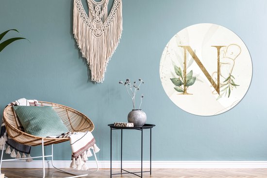 WallCircle - Wandcirkel - Muurcirkel - Letters - N - Baby - Goud - Aluminium - Dibond - 90x90 cm - Binnen en Buiten