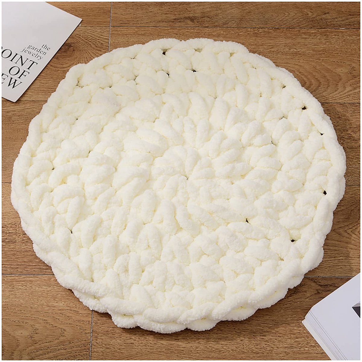 Vloerkussen Zitkussen, Hand Gebreide Kabel Stijl Pouf/Zitkussen/Ronde Yoga Vloer Zitkussen Kussens, voor Tuin Dineren Thuis Patio Tuin Kantoor Casual-Wit 90x90cm (35x35 inch