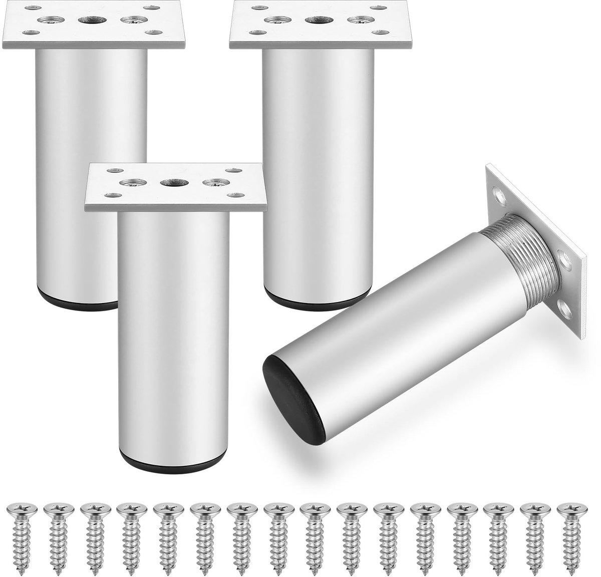 Meubelpoten, 12 cm aluminium poten, tafelpoten voor bureau, meubelpoten, voor kast, bank, tafel, stoelen, bedpoten, met schroeven