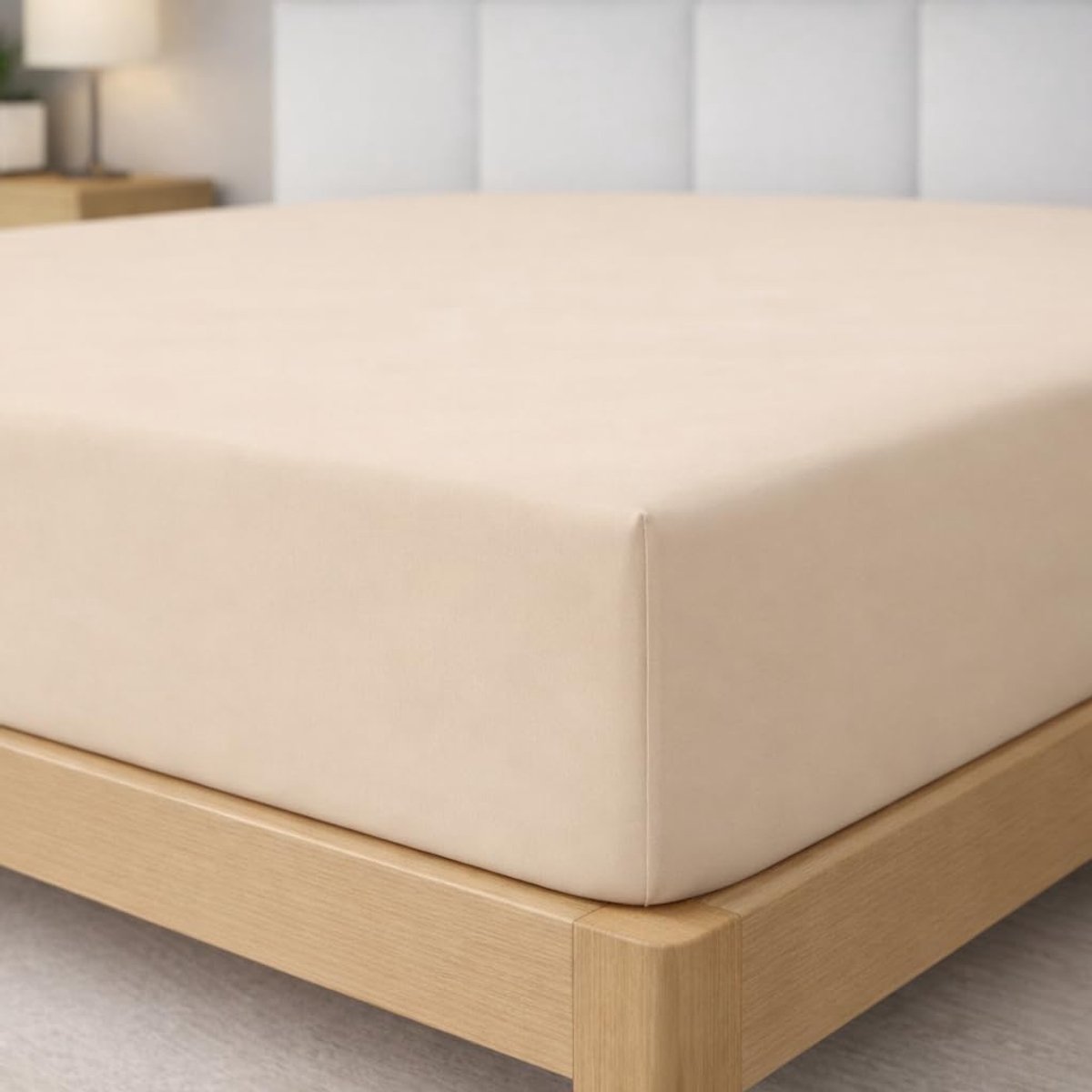 Hoeslaken, 90 x 190 x 33 cm, microvezel, polyester, geborsteld, beige