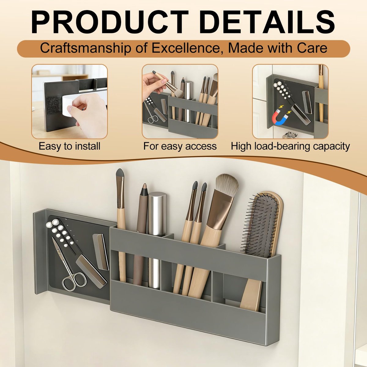 wandmontage, kwasthouder, make-up organizer, 1,8 cm smalle wenkbrauwstift, organizer voor wenkbrauwscheerapparaat, neushaartrimmer, Vanity, spiegelkast, badkamerkraan