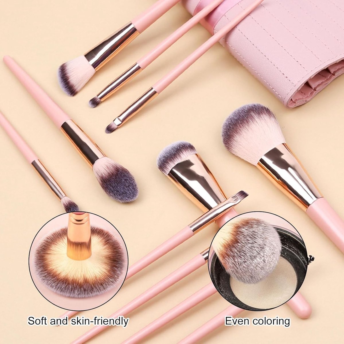 Professionele Make-upkwastenset 64 Stuks Roze - Synthetisch Haar voor Foundation, Poeder en Oogschaduw met Compleet Borstelset
