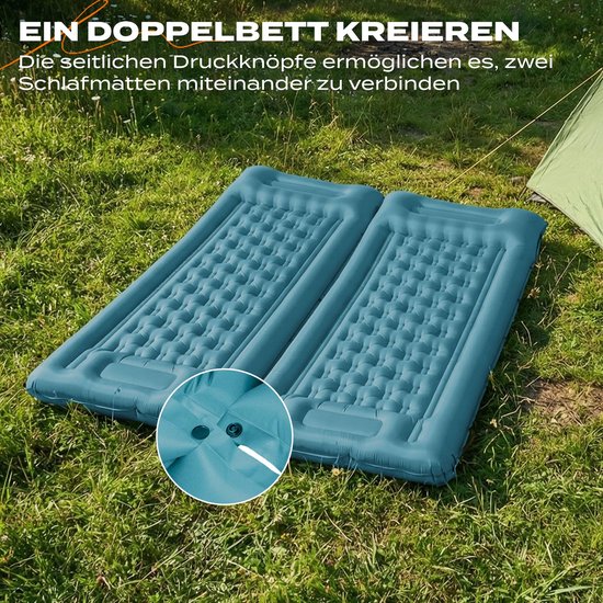 Opblaasbare Campingslaapmat met Kussen, Waterdicht en scheurbestendig 50D nylon Enkele Luchtmatras met ingebouwde voetpomp, blauwgroen, 195x72x12cm — afbeelding 4