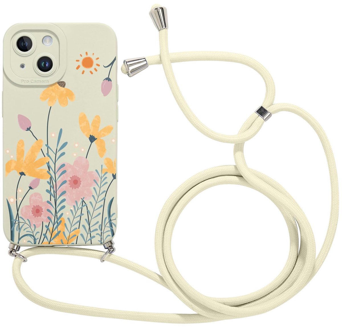 Telefoonketting Telefoonhoes voor Apple iPhone 14 6,1", Esthetische Patroon Hoes met Band Ketting Behuizing, Slank Siliconen Stoßfest Kratzfest Bumper Beschermhoes Cover met Snoer Koordje