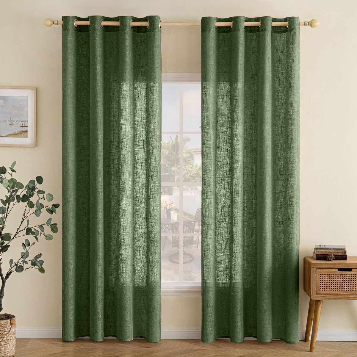 Gordijnen, linnen, gordijn met oogjes, voile, linnenlook, modern, semi-transparant, voor woonkamer, decoratief, kinderkamer, lusgordijn, keukengordijnen, set van 2, 140 x 225 cm (b x h