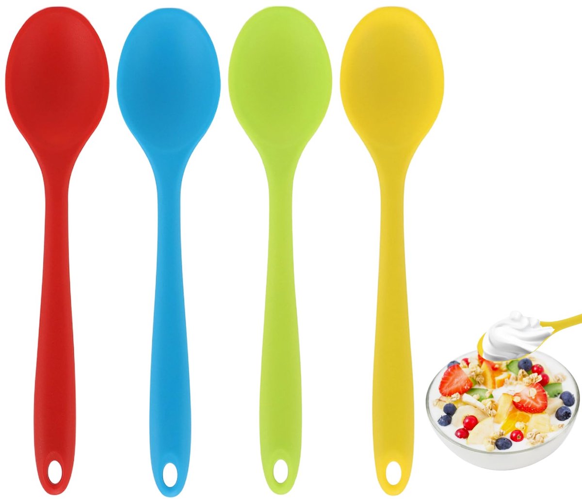 4 stuks meerkleurige siliconen en lepel, anti-aanbaklaag, hittebestendig, voor keuken, koken, bakken, roeren