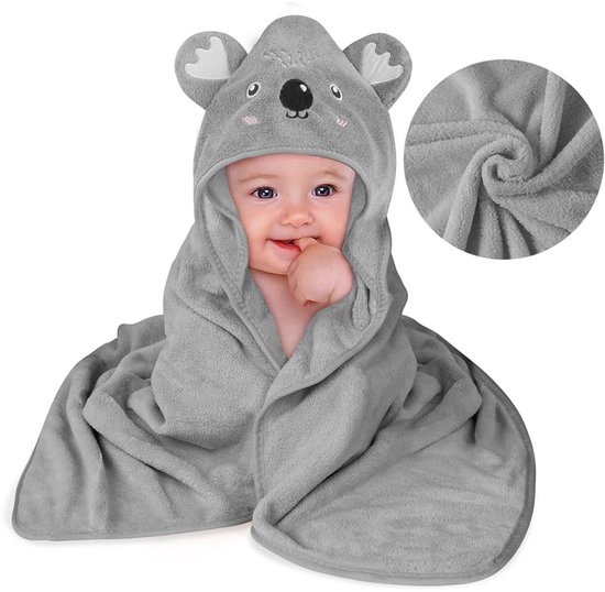 Babybadcape met capuchon - Super absorberende badjas voor baby's 0-3 jaar - Koraalpluche (80 x 80 cm) — afbeelding 5