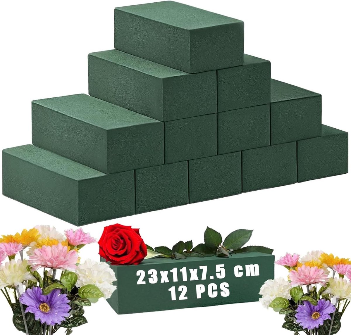 Set van 12 Stuks, 23 x 11 x 7.5 cm, Spons voor Verse Bloemen, Ideaal voor Bloemstukken, Bruiloften en Feestjes