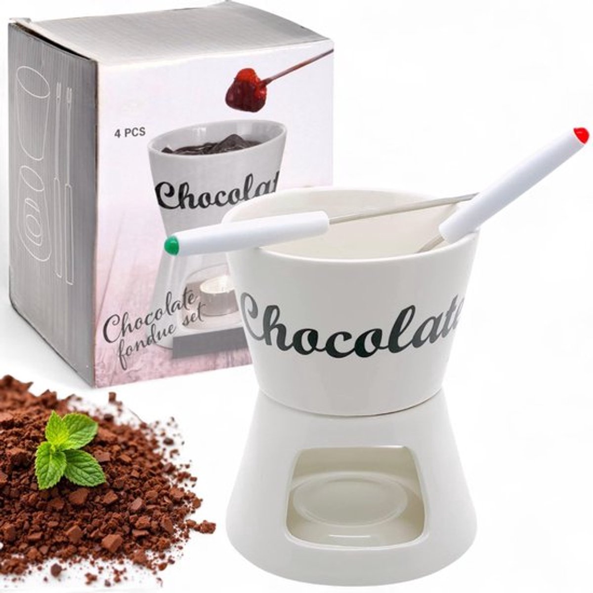 Jhubersproducts - Chocolade Fondue Set - Keramisch Choco-Fondue