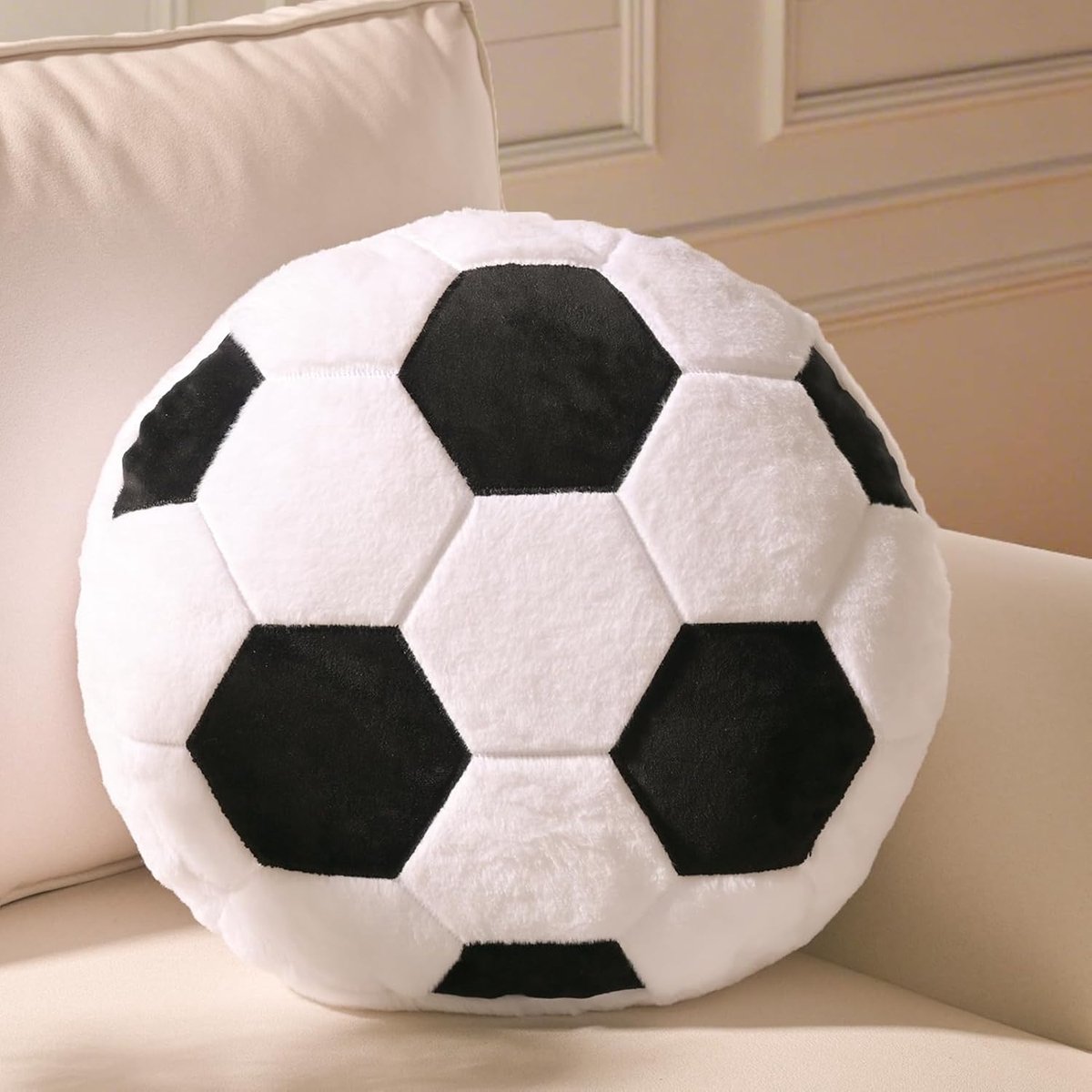 voetbalzitkussen, pluizig voetbal als zachte sportbal, creatieve kamerdecoratie voor kinderkamer, voetbalgeschenken voor jongens, 45 x 45 cm