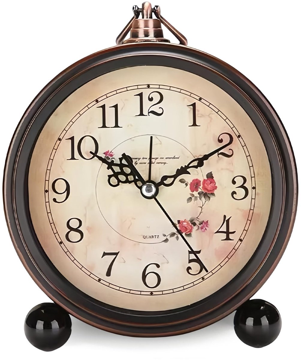 Dailygoods - Retro analoge wekker: retro tafelwekker in Europese stijl 5,3 inch, stil metalen alarm, voor slaapkamer en woonkamer (11 zwart)