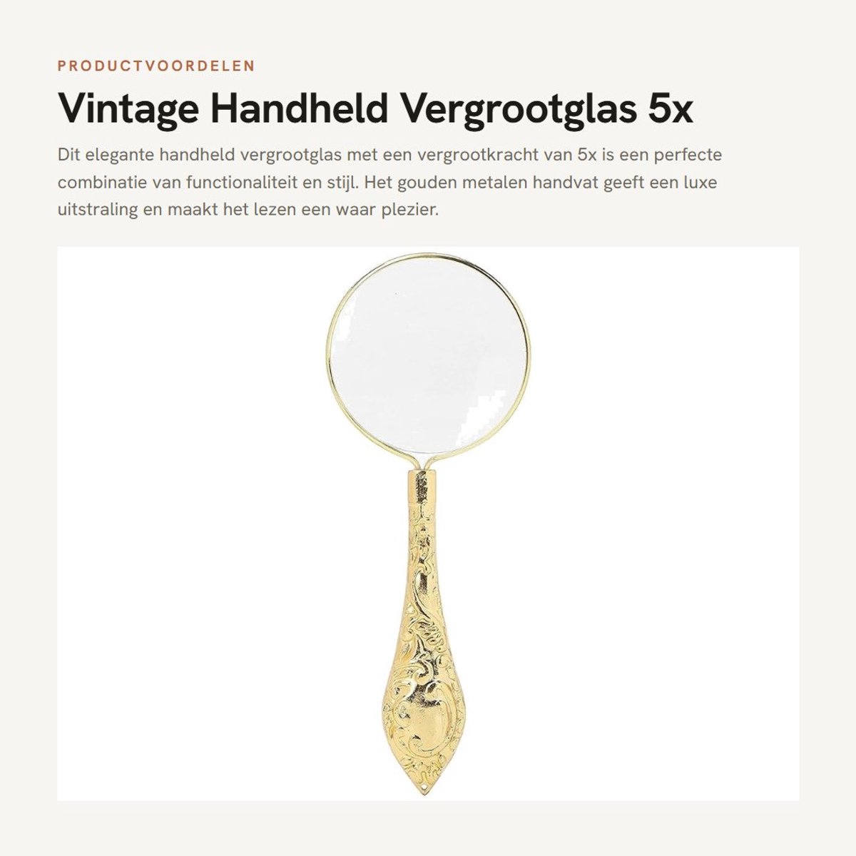 Dailygoods- Vergrootglas 5X Vergroting - Handheld Vergrootglas - Metalen Handvat - Bureaudecoratie - Vintage Design - 45 Mm Diameter - Loep