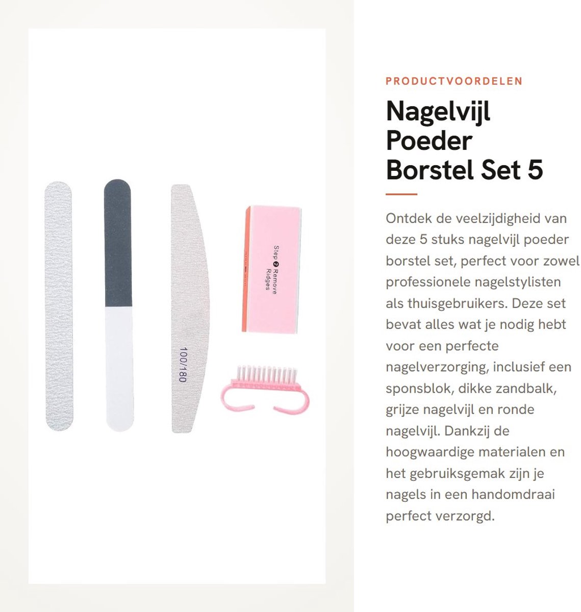 Dailygoods- Nagelvijl Set 5 Stuks - Dubbelzijdig Schuurblok - Poederborstel - Acryl/Glas - Multifunctioneel - 18 x 13,5 x 3 cm - Nagelset