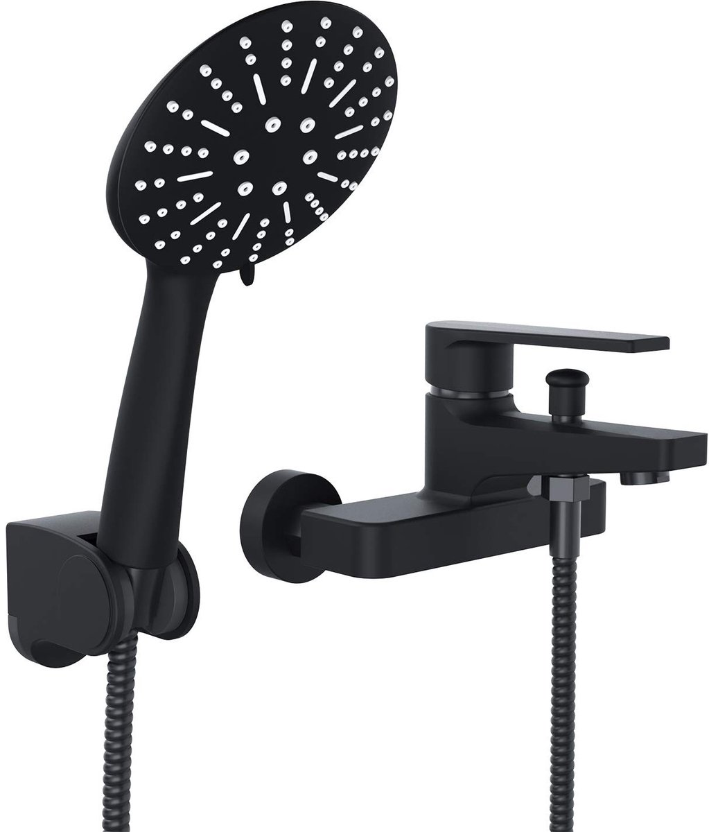 Dailygoods- Baddouche Mixer - Thermostaat 15 cm - Zwart - Douchekop - Wandbeugel - Waterbesparend 30% - Hoogwaardige kwaliteit - Badmengkraan
