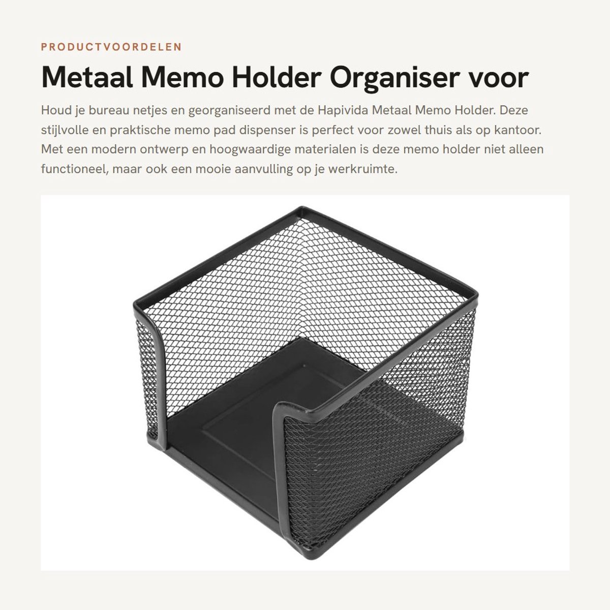 Dailygoods- Memo Houder - Stalen Notitiebox - Organizer voor Bureau - Antislip Ondergrond - 1 Stuk - Hoogte 7,9 cm - Breedte 10,5 cm - Notitiehouder