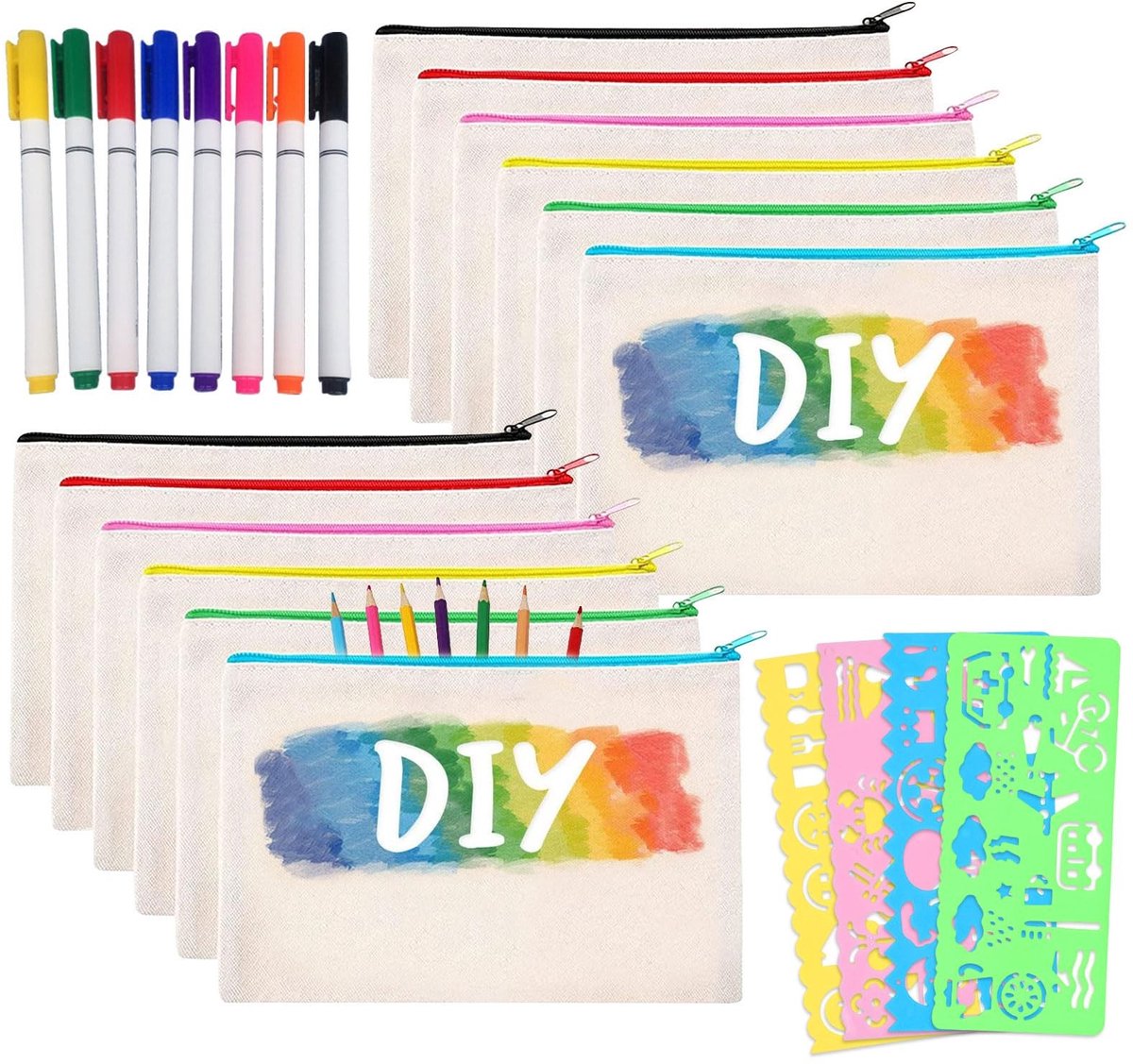 Dailygoods- Stoffen Zak Wasbaar - Make-up Tas - Etui - Organizer - Canvas - Inclusief 4 Tekensjablonen - Make-uptas