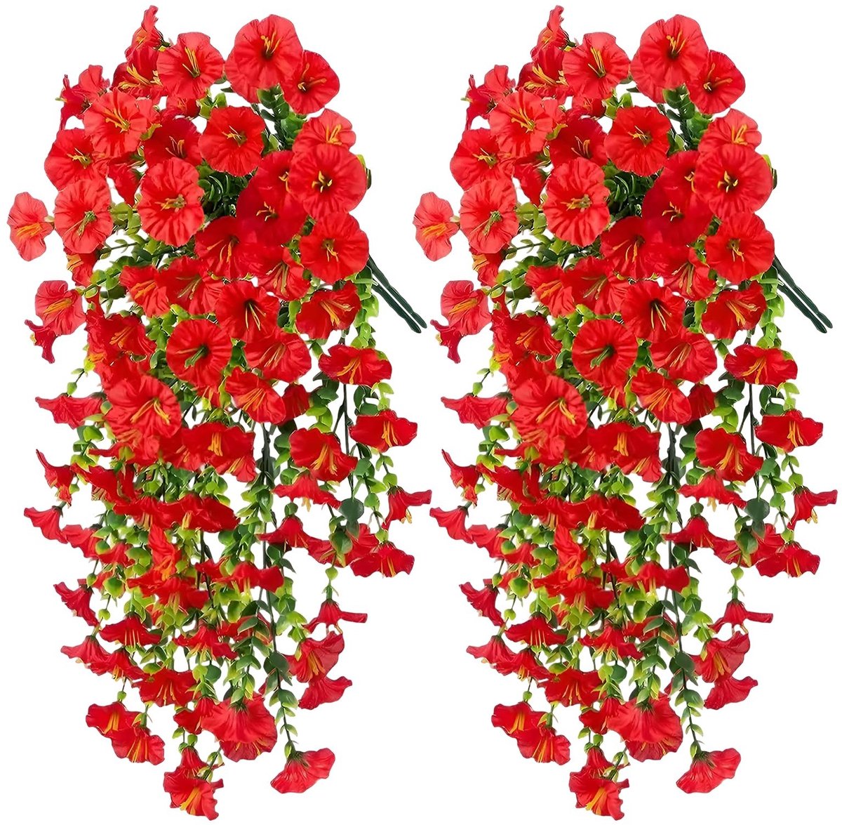 Dailygoods - chenyu 4 stuks kunstbloemen voor buiten, rode petunia, bloemen, namaakplanten, vallende klimop, hangende bloemen voor bruiloft, tuin, muur, balkon, 75 cm